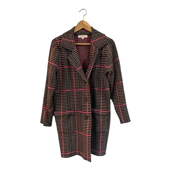 Women's Pink and Black Plaid Coat Jacket Size M - Picture 2 of 7